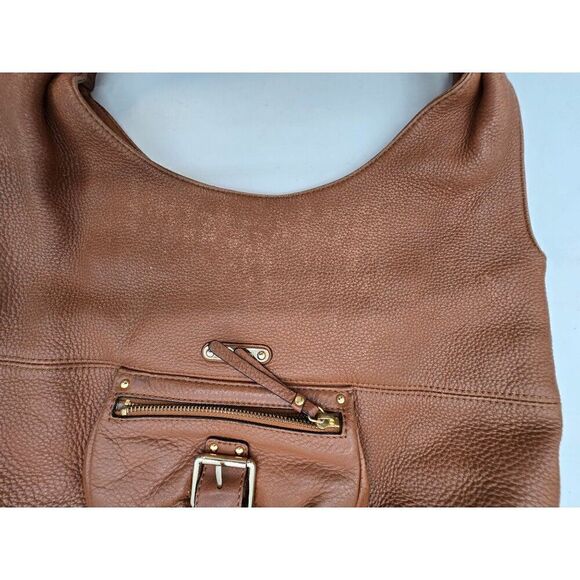Michael Kors Brown Leather Hobo Bag With Front Buckle Pocket & Dual Handles - Picture 9 of 9